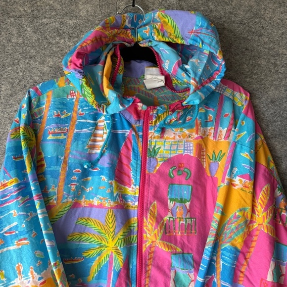 Vintage Ken Done Colorful Hooded Jacket Printed Windbreaker Size Medium - Picture 3 of 15